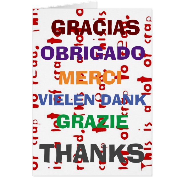 Gratitude in several languages,  edit text cards (Front)