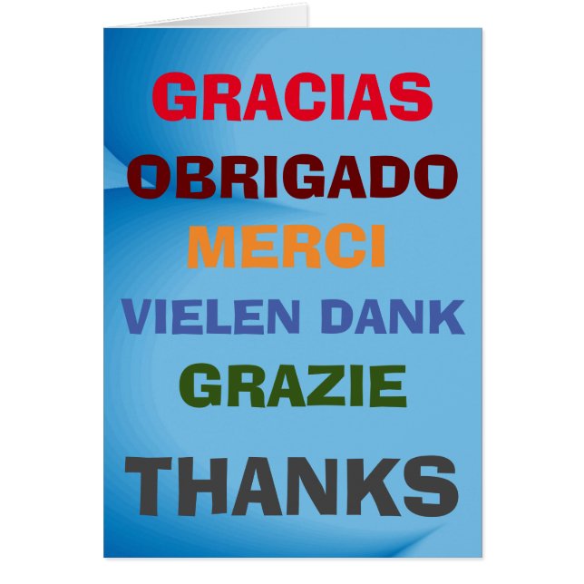Gratitude in several languages,  edit text cards (Front)