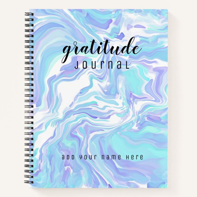 Gratitude Journal Abstract Blue Fluid Art Name (Front)
