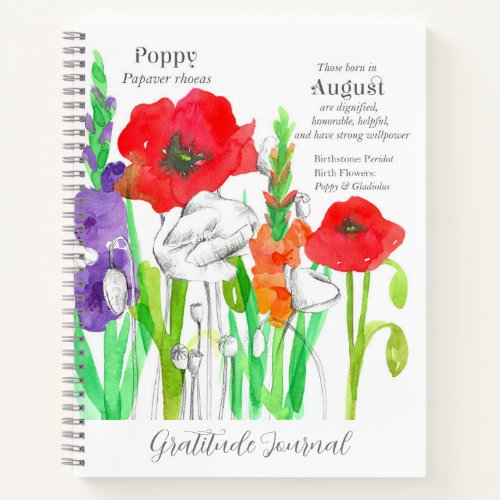 Gratitude Journal August Birth Month Flowers Poppy