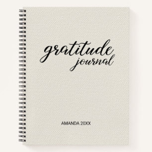 Gratitude Journal Beige Faux Canvas Custom Name