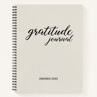 Gratitude Journal Beige Faux Canvas Custom Name