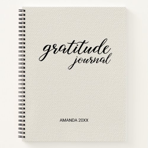 Gratitude Journal Beige Faux Canvas Custom Name