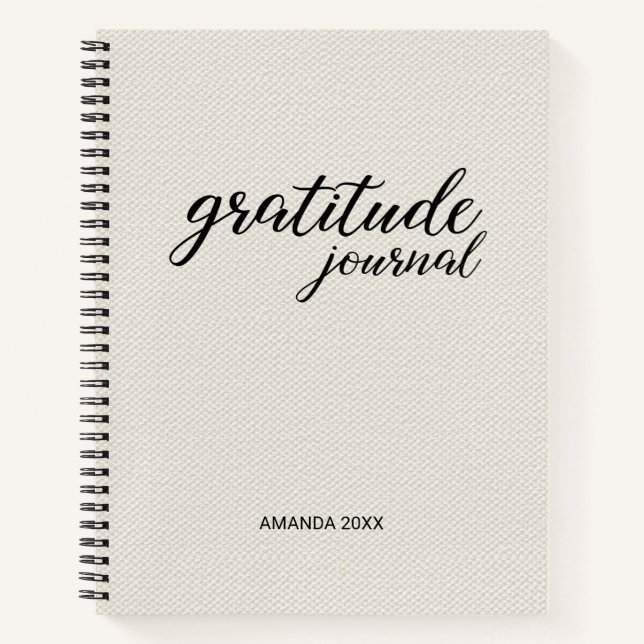 Gratitude Journal Beige Faux Canvas Custom Name (Front)