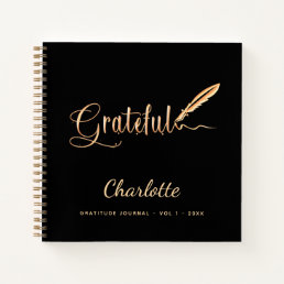 Gratitude journal black gold elegant script name
