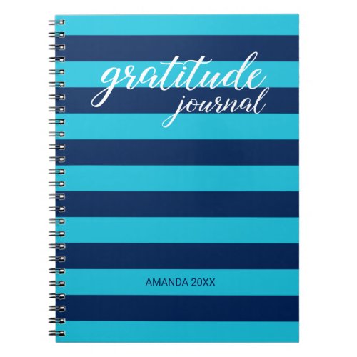 Gratitude Journal Bold Blue Stripes with Name