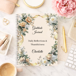 Gratitude journal gold ribbon yellow cream florals