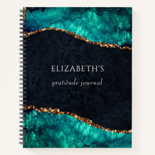 Gratitude Journal Green Agate Gold Glitter