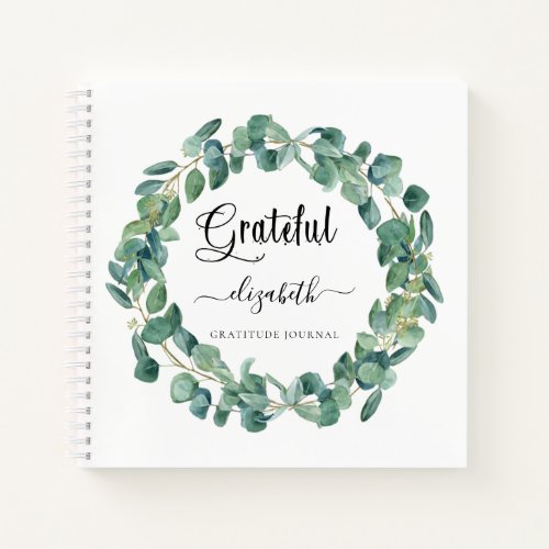 Gratitude journal greenery wreath name script