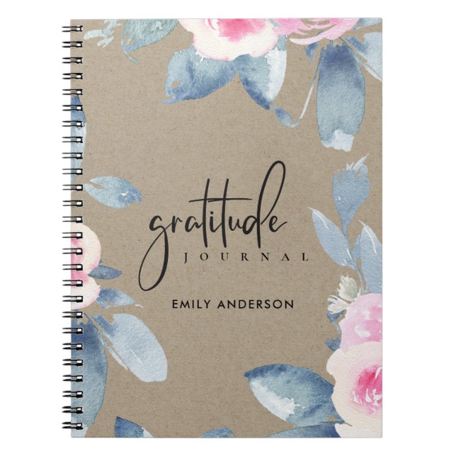 GRATITUDE JOURNAL KRAFT PINK BLUSH BLUE FLORAL (Front)