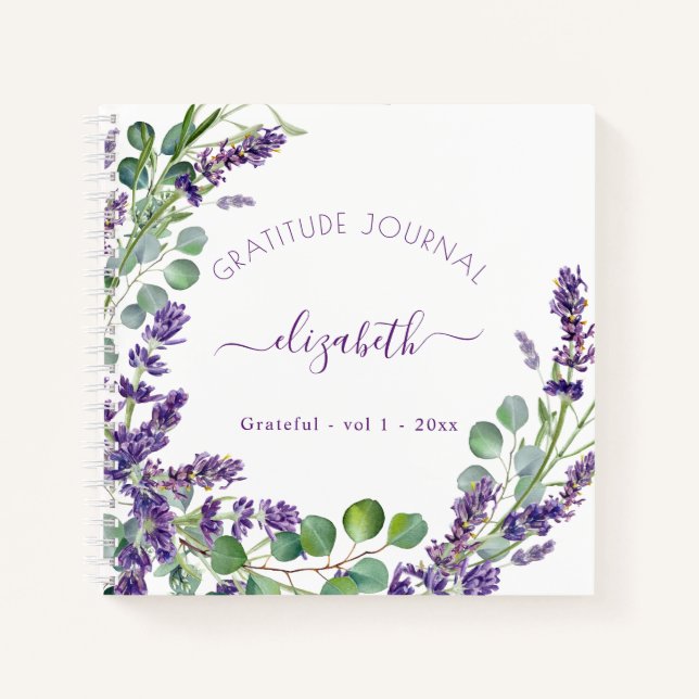 Gratitude journal lavender eucalyptus floral (Front)
