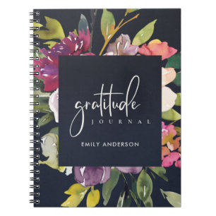 GRATITUDE JOURNAL NAVY PINK BURGUNDY PURPLE FLORA