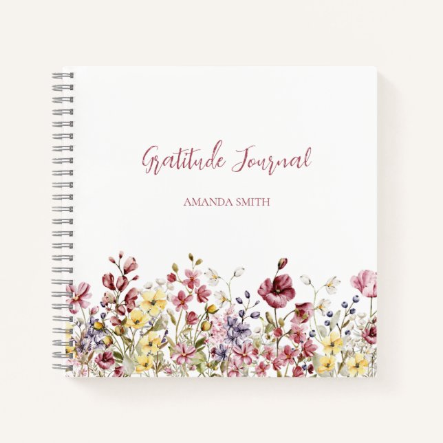 Gratitude Journal Notebook Script Flowers Name (Front)
