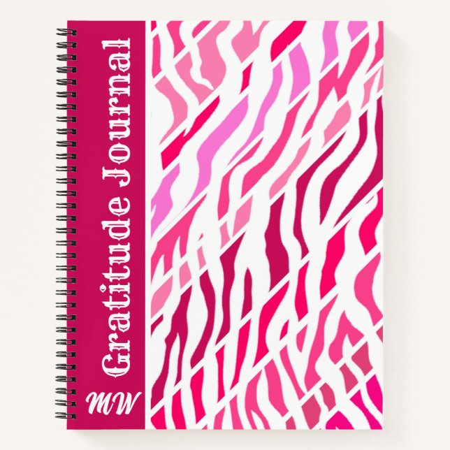 Gratitude Journal Personalized Pink Zebra Stripe (Front)