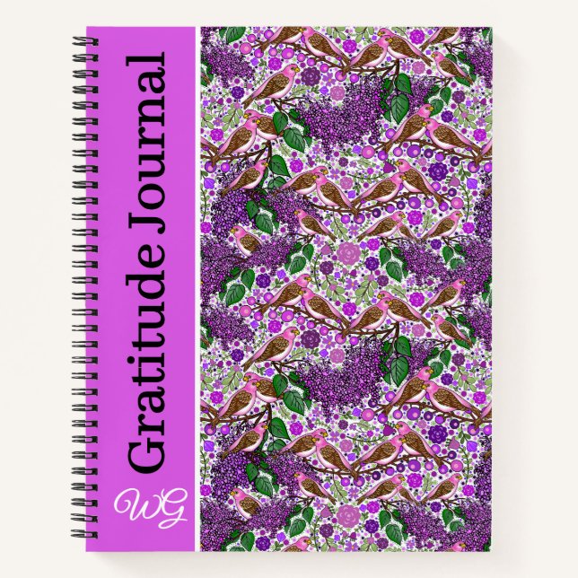 Gratitude Journal Personalized Purple Finch Lilacs (Front)