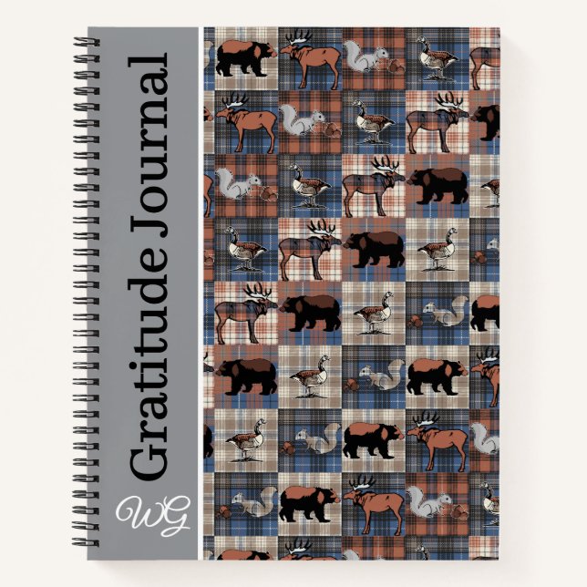 Gratitude Journal Personalized Wildlife Plaid (Front)