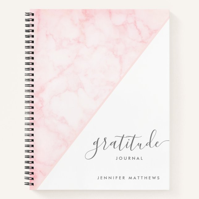 Gratitude Journal Pink Chic Marble Personalized (Front)