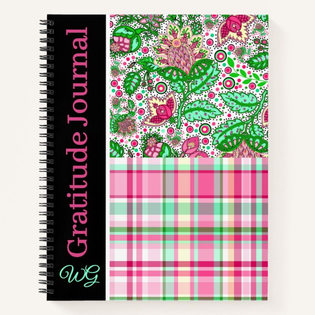 Gratitude Journal Pink Lady Slipper Plaid (Front)