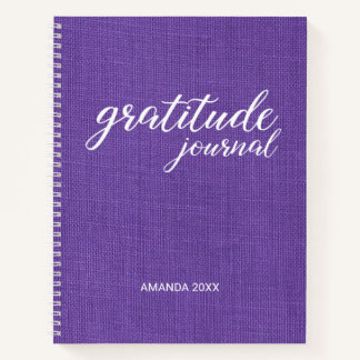 Gratitude Journal Purple Linen Photo Custom Name