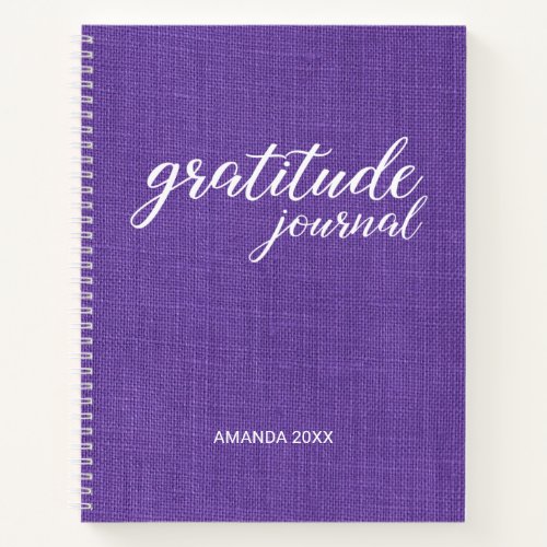 Gratitude Journal Purple Linen Photo Custom Name