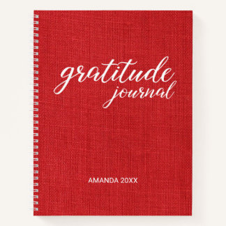 Gratitude Journal Red Linen Photo Custom Name