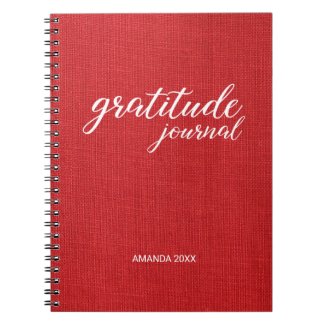 Gratitude Journal Red Linen Photo Custom Name