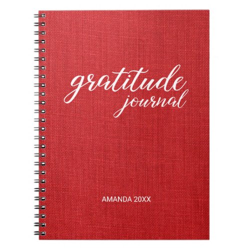 Gratitude Journal Red Linen Photo Custom Name