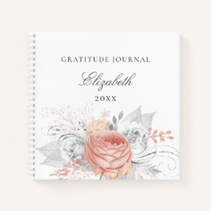 Gratitude journal rose gold floral silver foliage