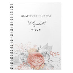 Gratitude journal rose gold floral silver foliage