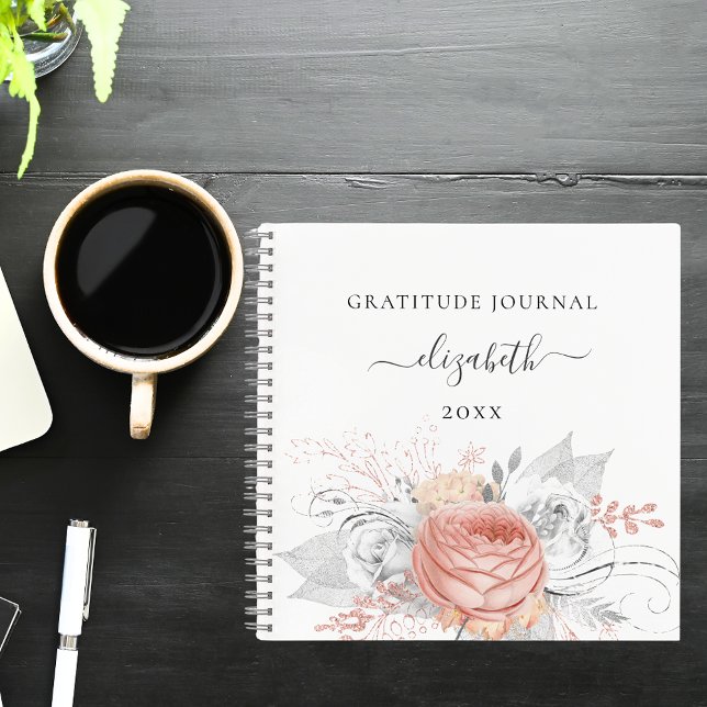 Gratitude journal rose gold floral silver foliage (Creator Uploaded)