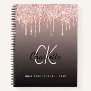 Gratitude Journal rose gold glitter black monogram