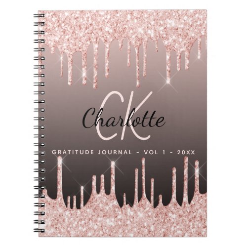 Gratitude Journal rose gold glitter black monogram