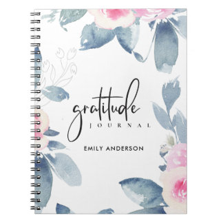 GRATITUDE JOURNAL SOFT PINK BLUSH BLUE FLORAL