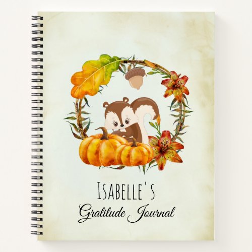 Gratitude Journal Squirrel in Rustic Fall Wreath