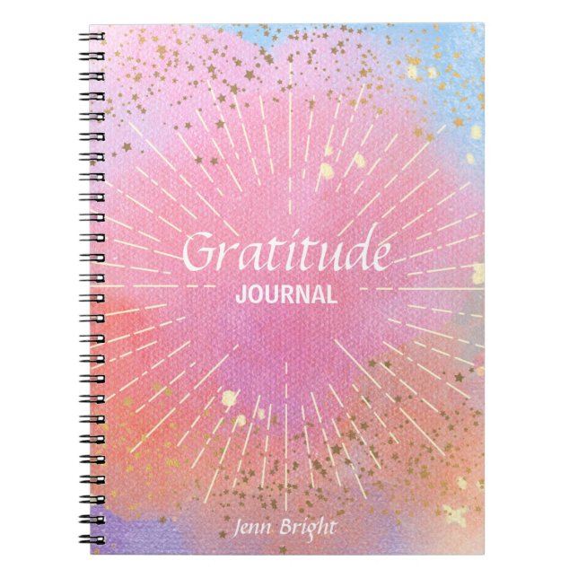 Gratitude Journal Watercolor Stars Colorful Custom (Front)