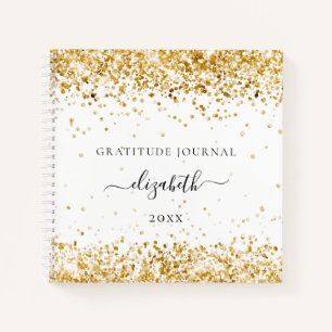 Gratitude journal white gold glitter confetti name