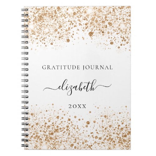 Gratitude journal white gold glitter dust name