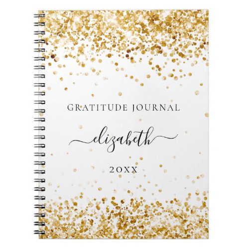 Gratitude journal white gold glitter dust name