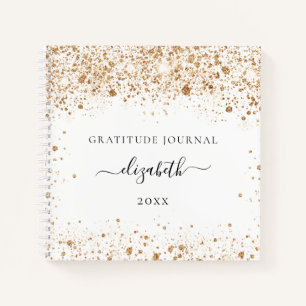 Gratitude journal white gold glitter name