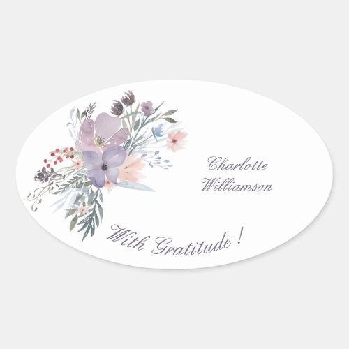 Gratitude Lavender Flower Spray Oval Sticker