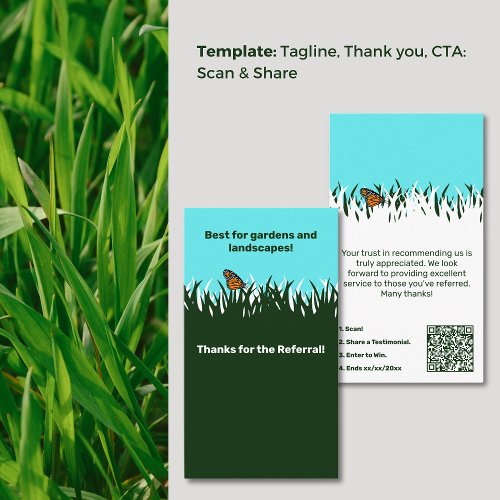 Gratitude Lawn Butterfly Referral Thank You Business Card