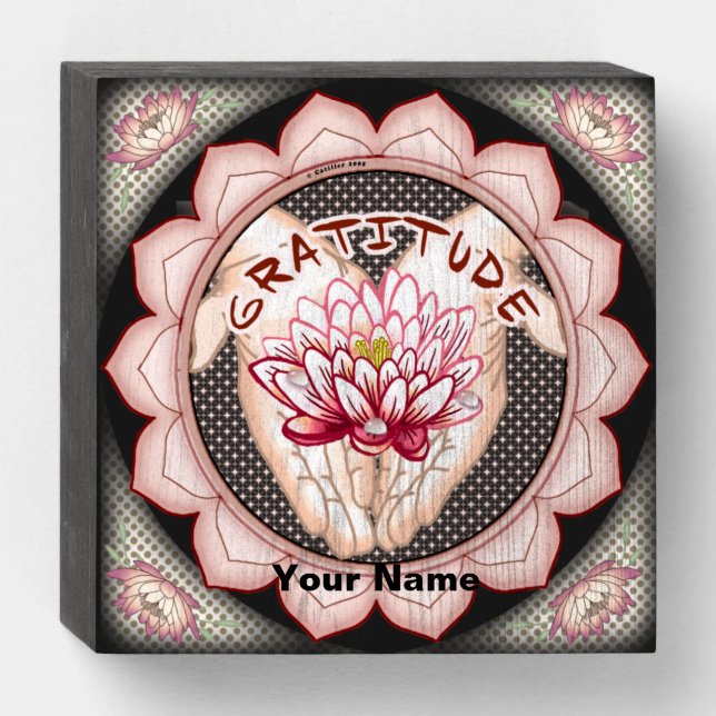 Gratitude Lotus Wooden Box Sign (Front Horizontal)