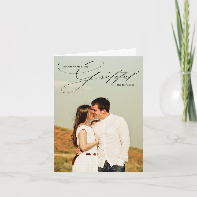 Gratitude Modern Calligraphy Holiday Photo Card (Front)