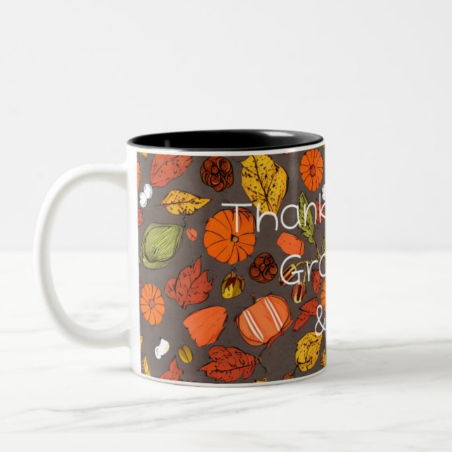 Gratitude Mug: Thankful, Grateful, & Blessed Two-Tone Coffee Mug (Left)
