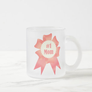 Gratitude Number One Mom winner award ribbon Frosted Glass Coffee Mug
