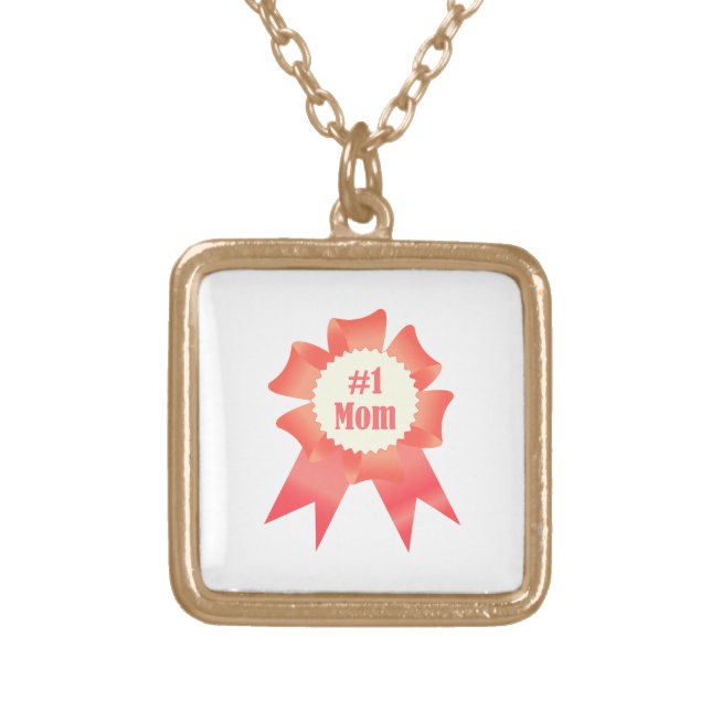 Gratitude Number One Mom winner award ribbon Gold Plated Necklace (Front)