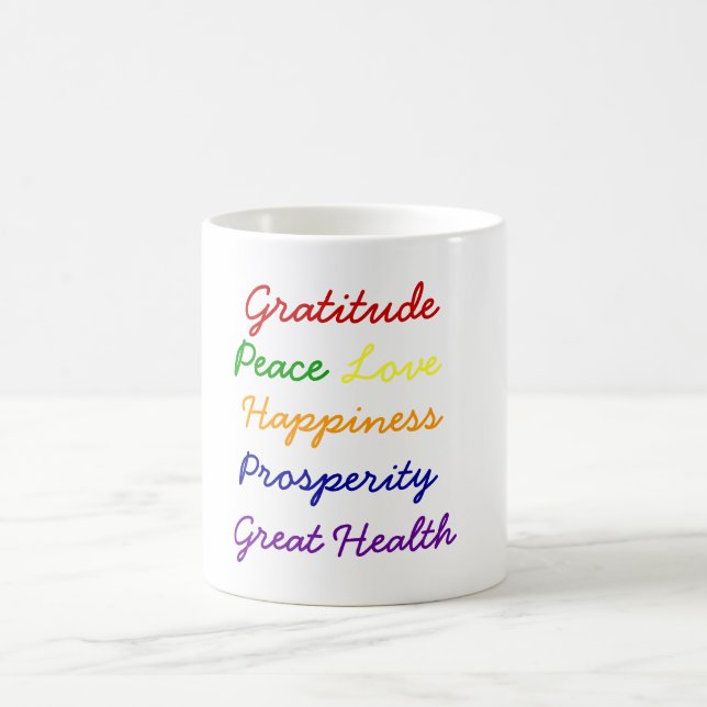 Gratitude, Peace, Love, Happiness, Coffee Mug (Center)