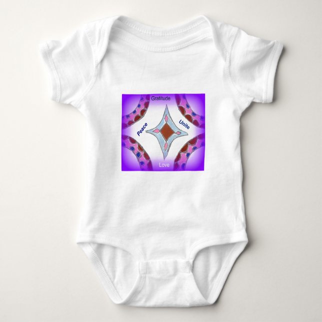 "Gratitude Peace Love Unite" Mandala Art Print Baby Bodysuit (Front)