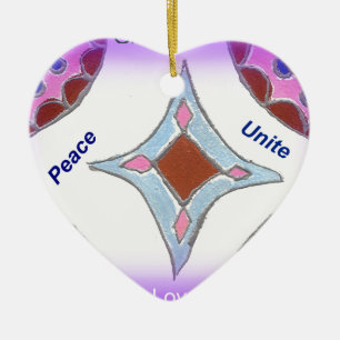 "Gratitude Peace Love Unite" Mandala Art Print Ceramic Ornament