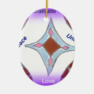 "Gratitude Peace Love Unite" Mandala Art Print Ceramic Ornament